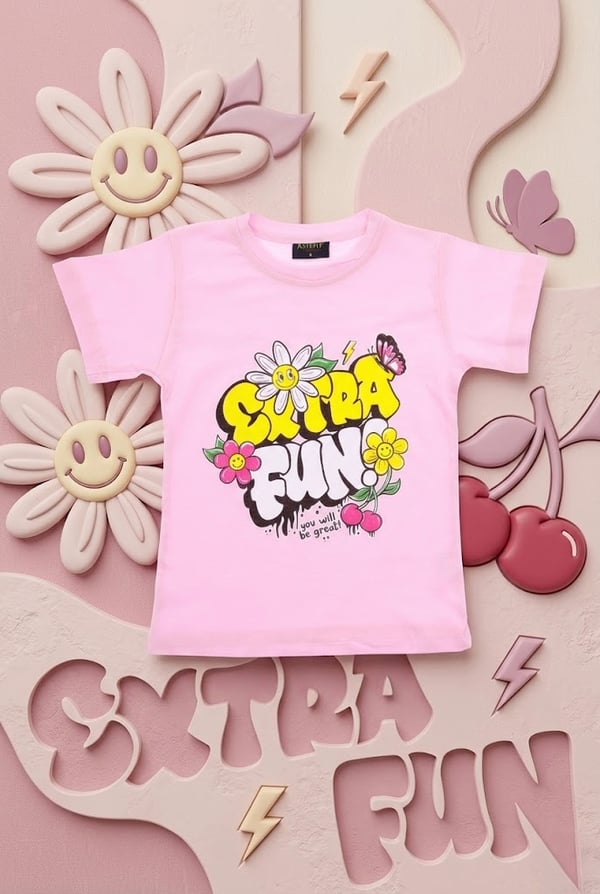 Papatya Kelebek Baskılı Kız Tshirt