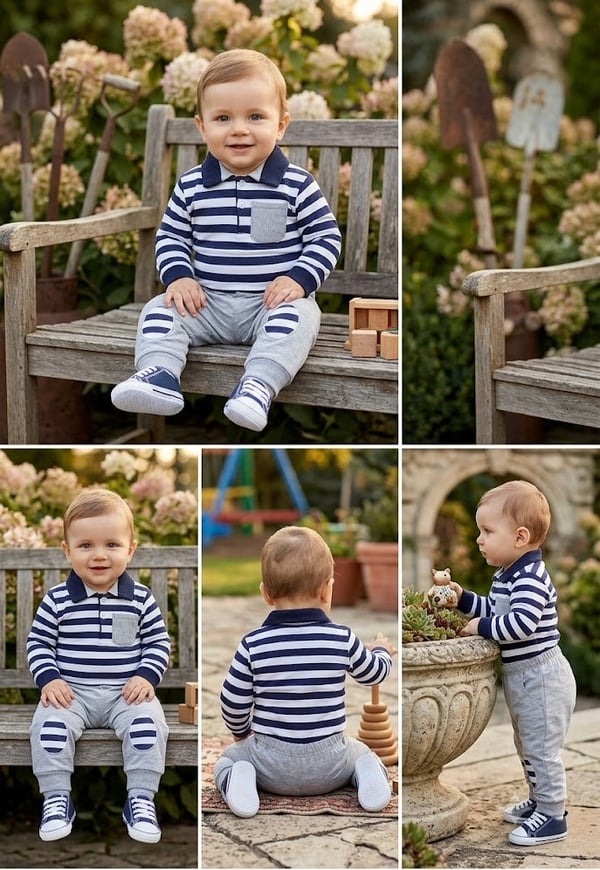 Polo Yaka Çizgili Erkek Bebek Çıtçıtlı Takım