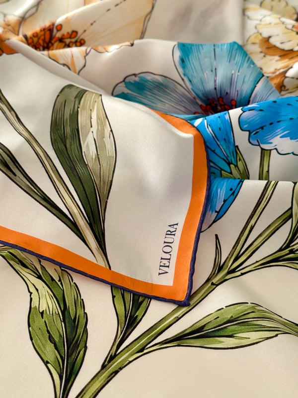 FIORENZA EKRU TURUNCU %100 TWILL İPEK EŞARP