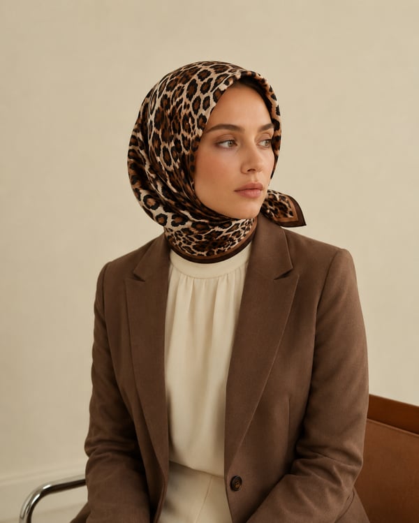 LEOPAR KAHVE %100 TWILL İPEK EŞARP