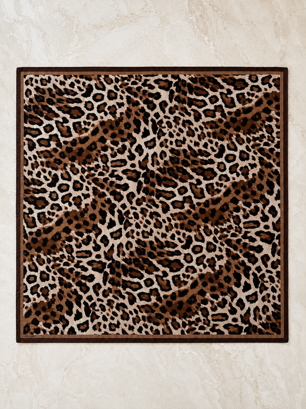 LEOPAR KAHVE %100 TWILL İPEK EŞARP