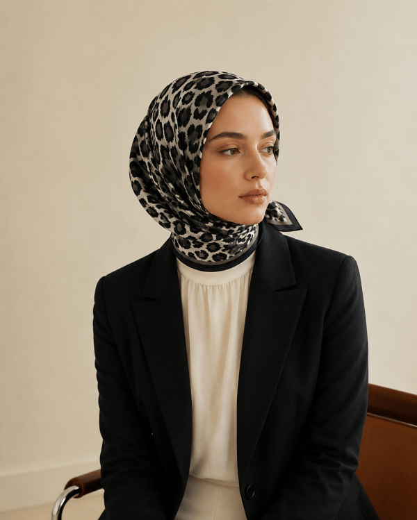 LEOPAR SİYAH %100 TWILL İPEK EŞARP