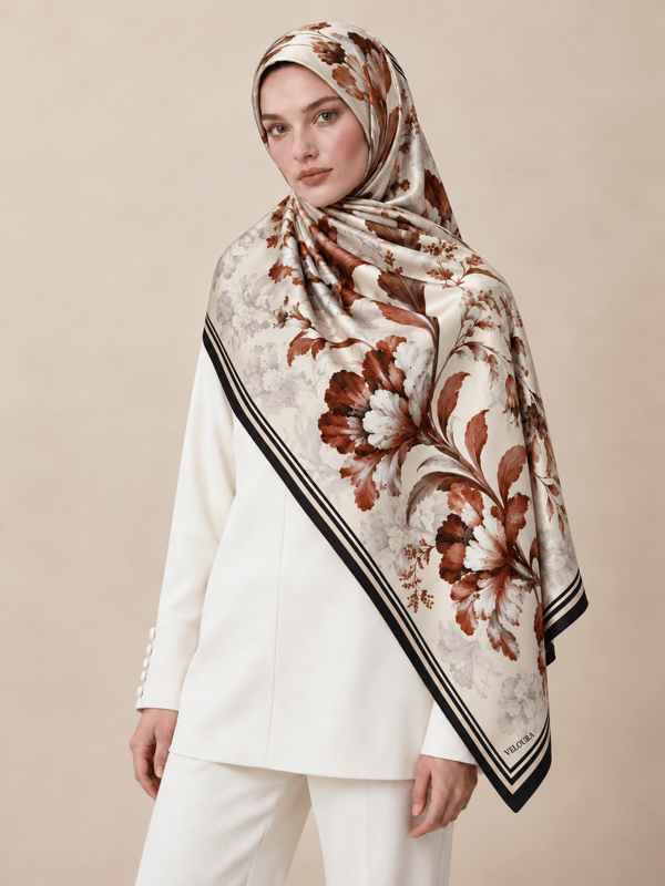 LORENA EKRU KAHVE %100 MULBERRY İPEK ŞAL