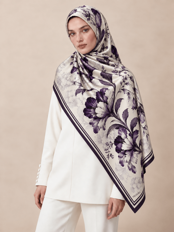 LORENA EKRU MOR %100 MULBERRY İPEK ŞAL