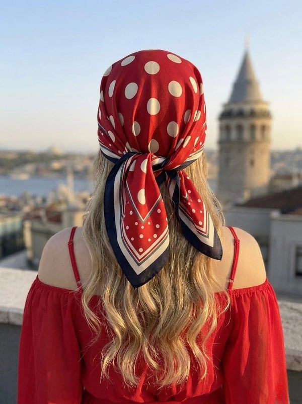 PUANTİYE KIRMIZI %100 İPEK FULAR