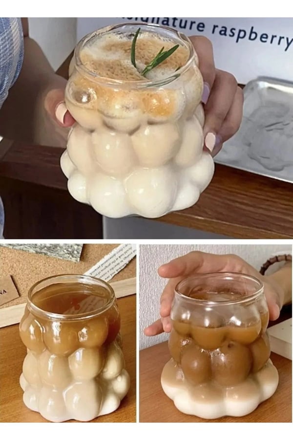 3 Adet Isıya Dayanıklı Borosilikat Cam Boncuk Bardak-boncuklu Üzümlü Kahve Sunum Bardağı - 350 ml