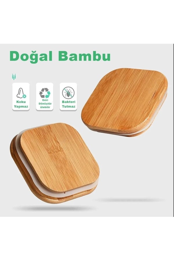 3'lü Jumbo Boy Kare Kavanoz 1800 ml Bambu Kapaklı Lüks Vakumlu Kavanoz 23x10 Cm