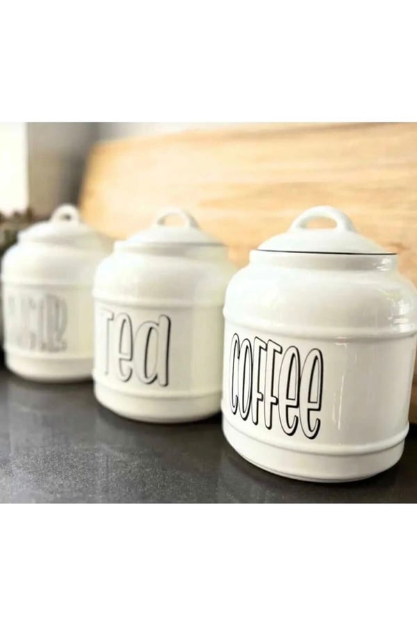 3'lü Porselen 1400ml Tea/Coffee/Sugar Kavanoz Seti