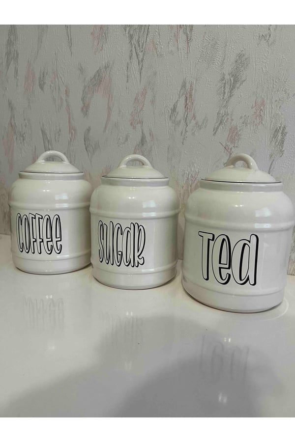 3'lü Porselen 1400ml Tea/Coffee/Sugar Kavanoz Seti