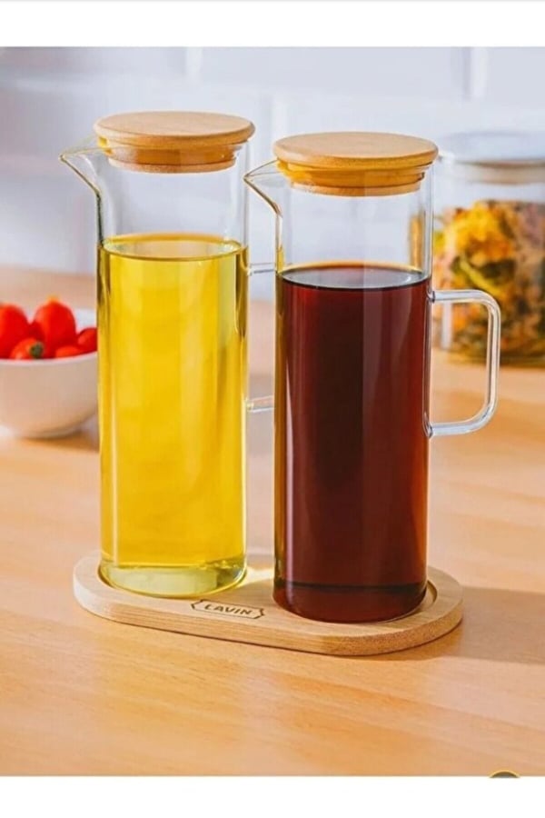 Bambu Altlıklı 2’li Cam Yağlık & Sirkelik Seti – 400 ml