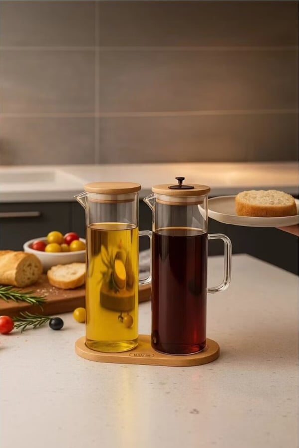 Bambu Altlıklı 2’li Cam Yağlık & Sirkelik Seti – 400 ml