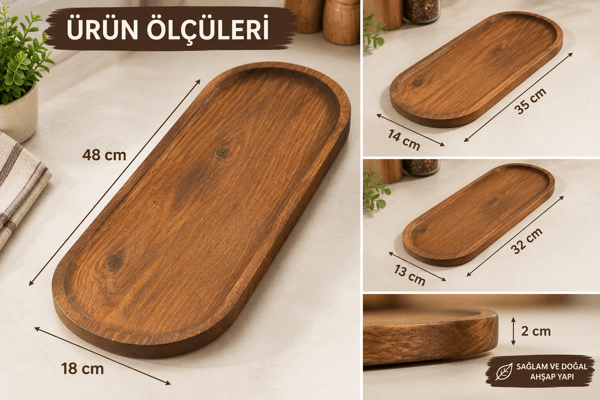Doğal Ahşap Oval Sunum ve Servis Tepsisi