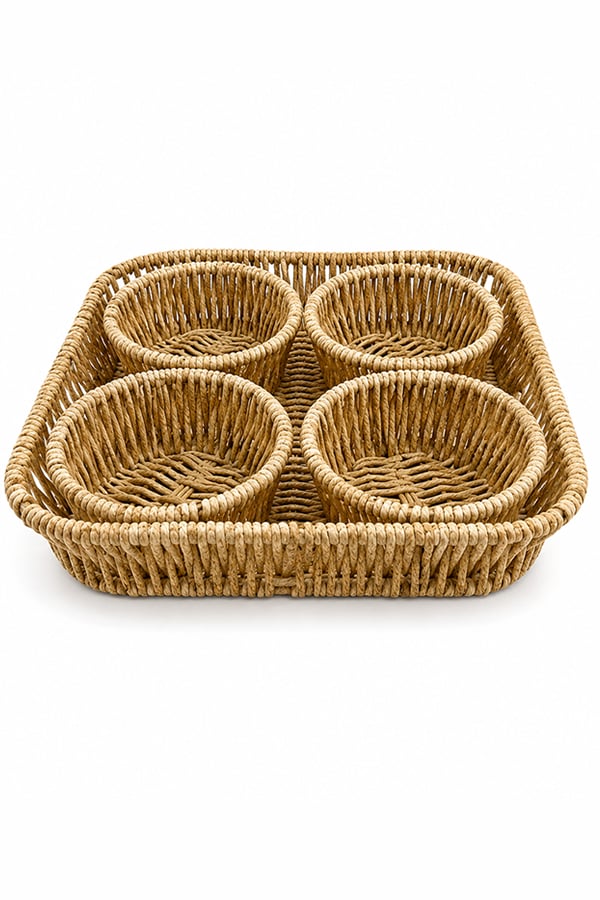 Hasır Rattan Tepsili 4'lü Çerezlik