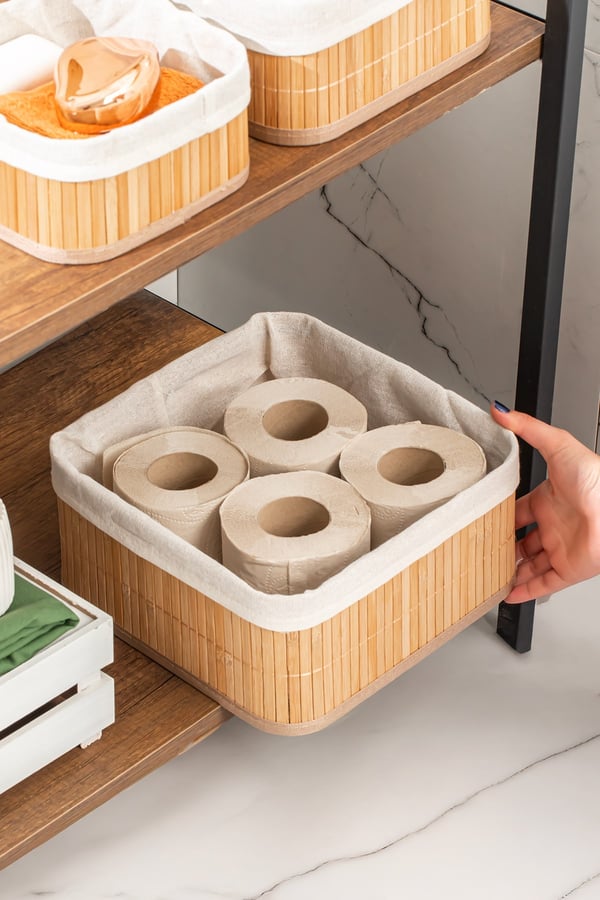 Kare 3lü Pinterest Sepet Bambu Sepet seti Dekoratif Banyo Mutfak Düzenleyici Organizeri