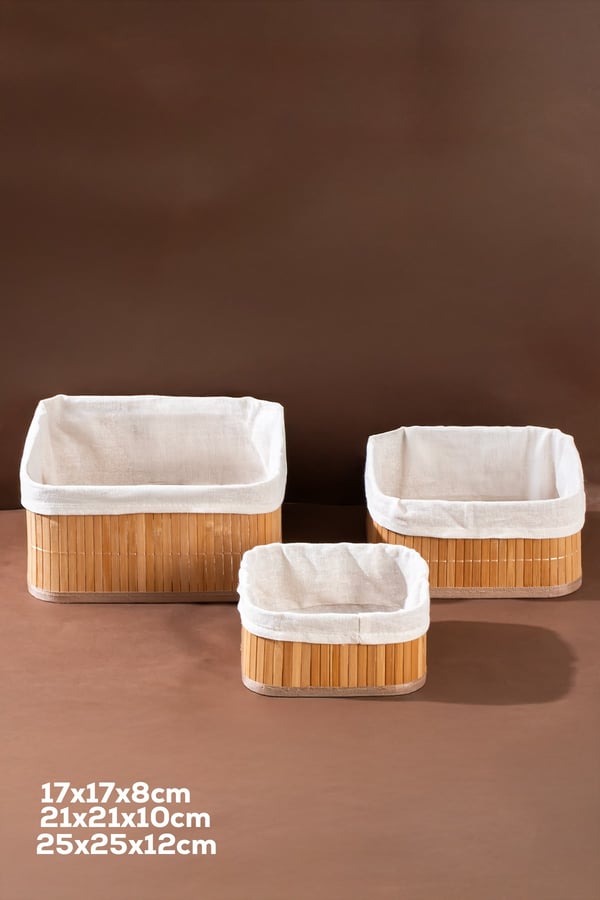 Kare 3lü Pinterest Sepet Bambu Sepet seti Dekoratif Banyo Mutfak Düzenleyici Organizeri
