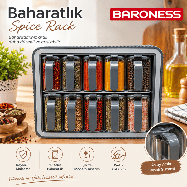 Kendinden Yapışkanlı Kaliteli 9 Gözlü Kristal Baharatlık Takımı
