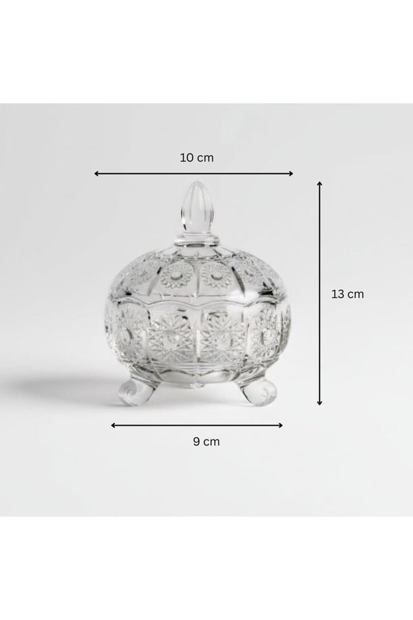Kesme Güneş Dekor 3 Bacaklı Kapaklı Cam Şekerlik 13×10 cm
