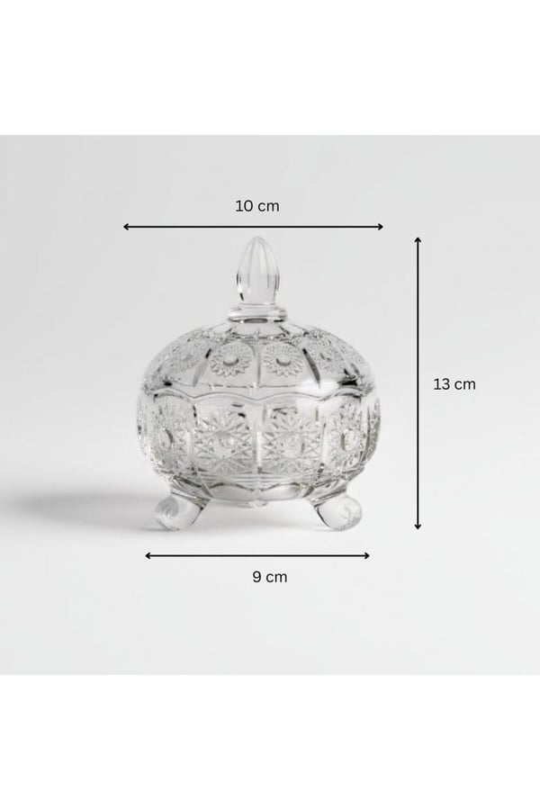 Kesme Güneş Dekor 3 Bacaklı Kapaklı Cam Şekerlik 13×10 cm