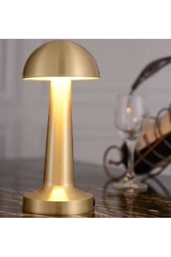 Mantar Model Led 3 Işık Renkli Şarjlı Metal Masa Lambası GOLD