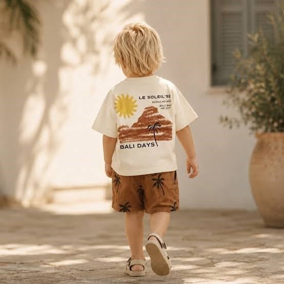 Palmiyeli Tshirt&Müslin Şort Takım