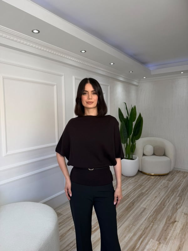 25-2KB0724 - 10838 DİLVİN KAYIK YAKA YARASA KOL KAZAK - KOYU KAHVE