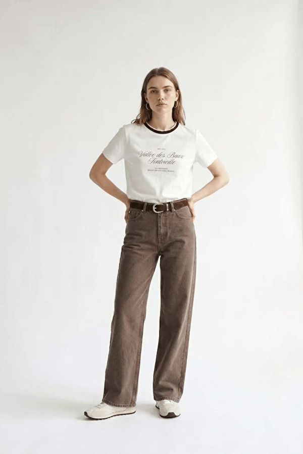 26-1YB0496 - 1843 QUZU ÖRGÜ TSHIRT - EKRU-KAHVE