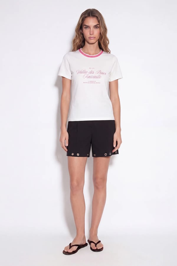 26-1YB0496 - 1843 QUZU ÖRGÜ TSHIRT - EKRU-PEMBE