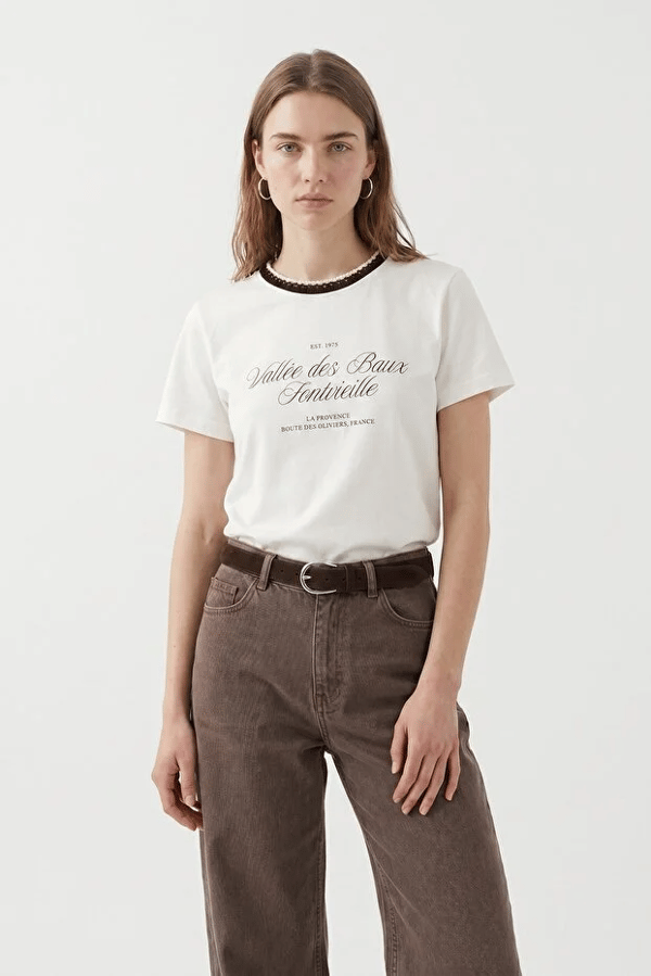 26-1YB0496 - 1843 QUZU ÖRGÜ TSHIRT - EKRU-KAHVE