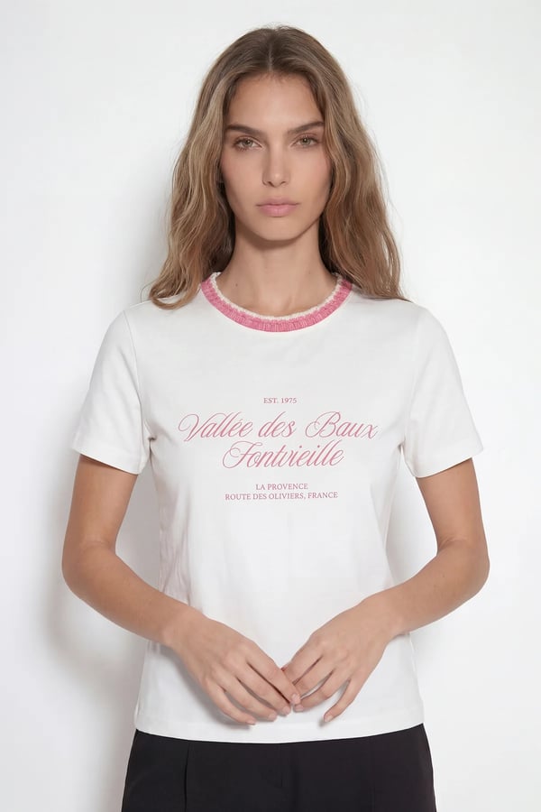 26-1YB0496 - 1843 QUZU ÖRGÜ TSHIRT - EKRU-PEMBE