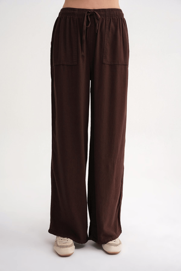 26-1YB0567 - 4629 MİXRAY BOL PAÇA YÜKSEK BEL PANTOLON - KAHVE