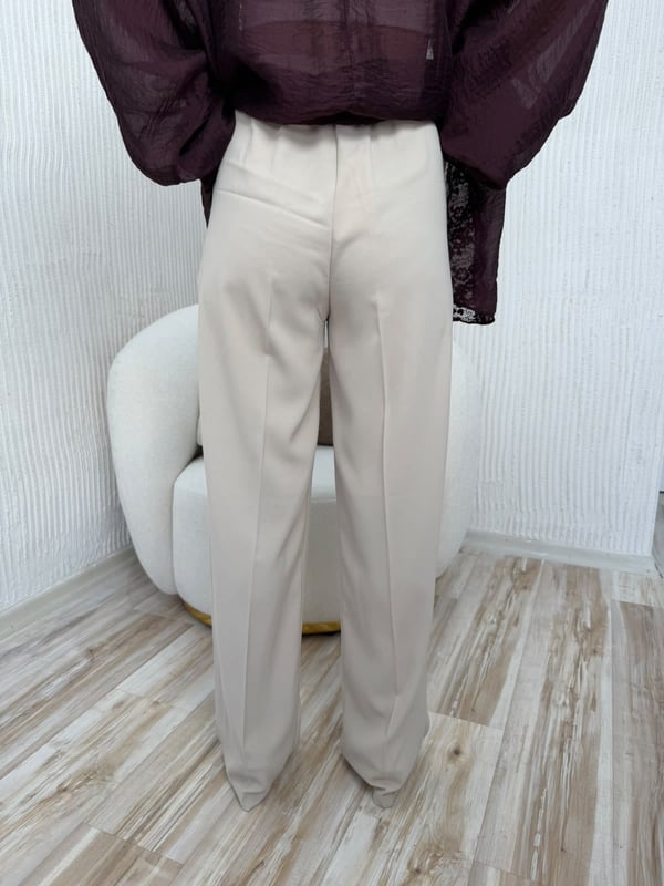 26-1YB0679 - 51078 MİSS PERRY PİLELİ PALAZZO PANTOLON - BEJ