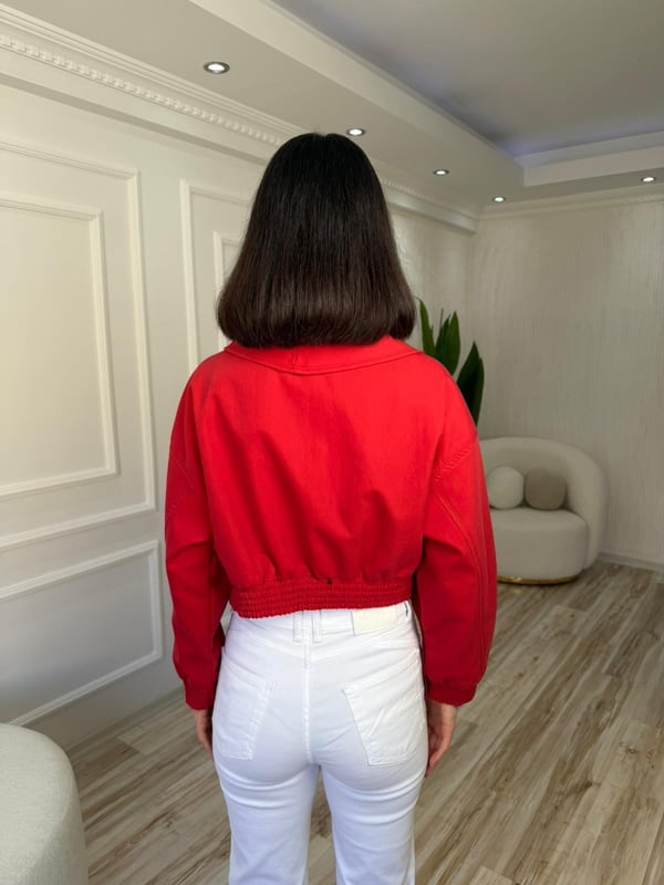 26-1YB1078 - 4177 ALLWIN ŞAL YAKA CROP TRENÇKOT - KIRMIZI