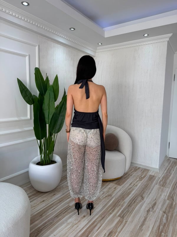 26-1YB1836 - 3328 ENTER BAĞCIK DETAY PULLU FİLE PANTOLON - EKRU