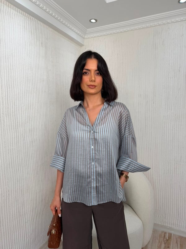 26-1YB2095 - 8133-2 SY COLLECTİON TUNİK - KAHVE-MAVİ