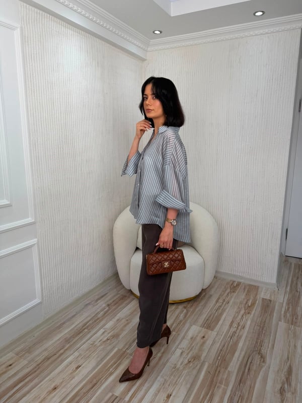 26-1YB2095 - 8133-2 SY COLLECTİON TUNİK - KAHVE-MAVİ
