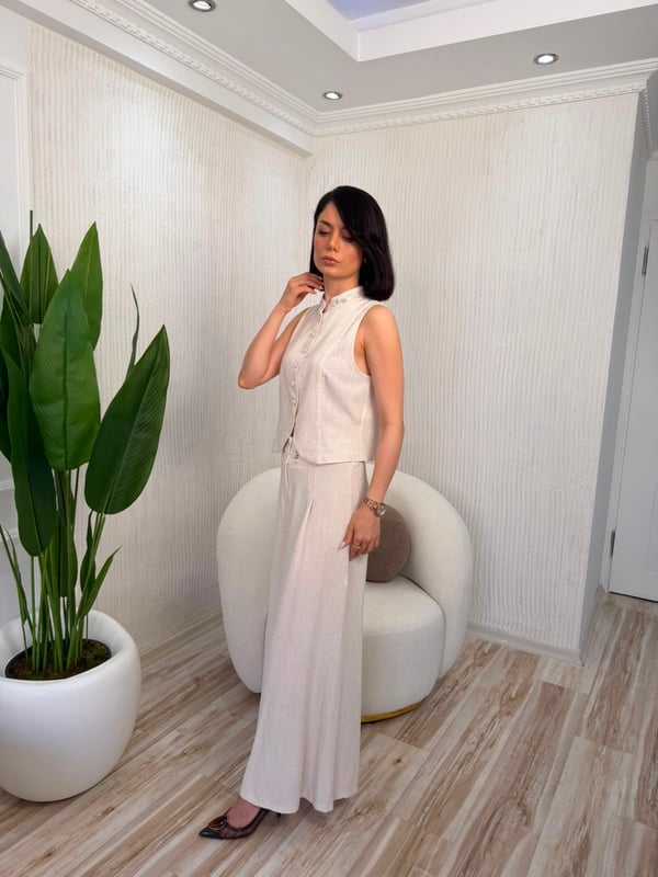 26-1YB2170 - M39704 ROBİN YELEK PANTOLON TAKIM - NATURAL