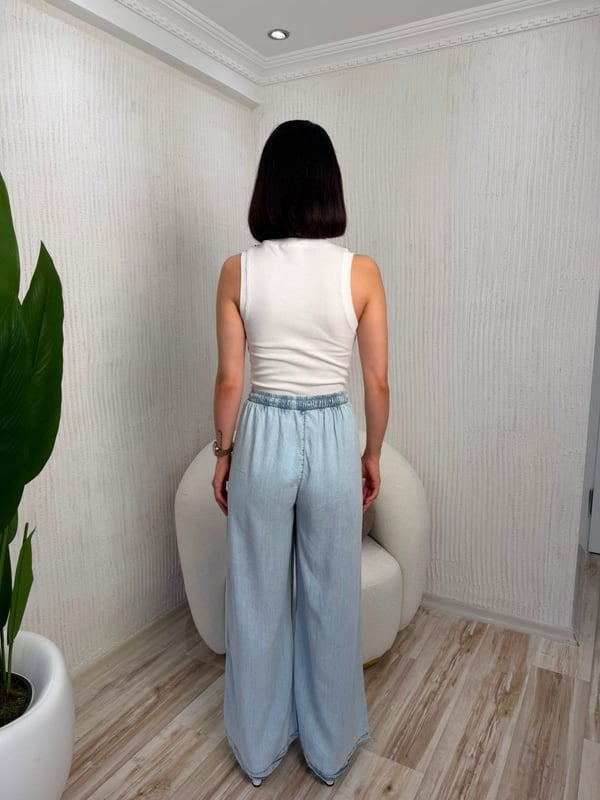 26-1YB2197 - 11586 MNC BELİ LASTİKLİ TENSEL PANTOLON - BUZ MAVİ