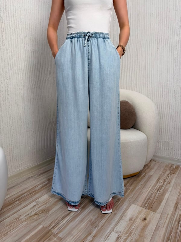 26-1YB2197 - 11586 MNC BELİ LASTİKLİ TENSEL PANTOLON - BUZ MAVİ