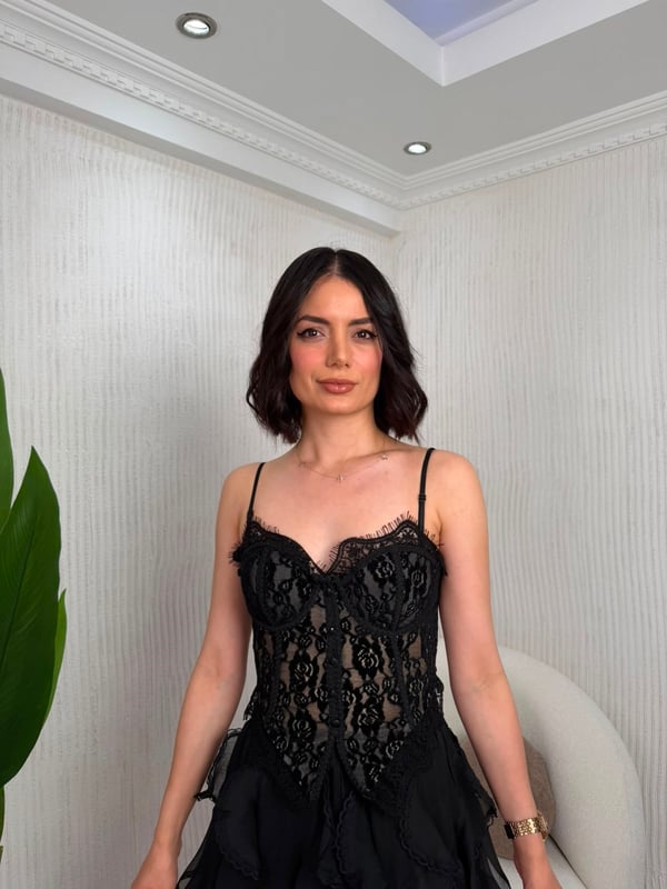 26-1YB2333 - 1960 H&V CLAB GÜPÜRLÜ CORSET - SİYAH