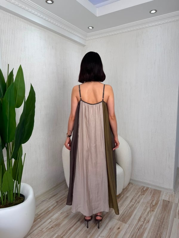 26-1YB2336 - DE261110 QU STYLE ELBİSE - KAHVE-BEYAZ