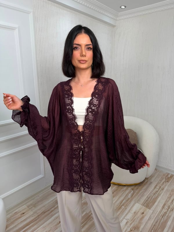 26-1YB2352 - 5108 MİSS PERRY DANTEL GÖMLEK - ŞARAP