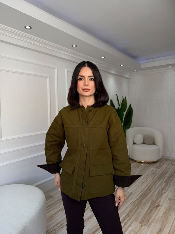 26-2KB0016 - 9754 MİSS PERRY KADİFE KABAN - HAKİ