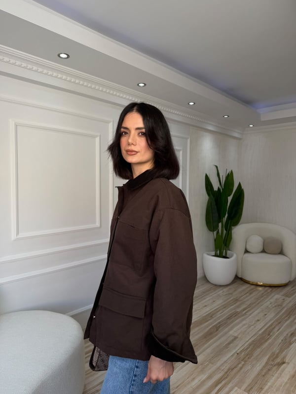 26-2KB0016 - 9754 MİSS PERRY KADİFE KABAN - KAHVE