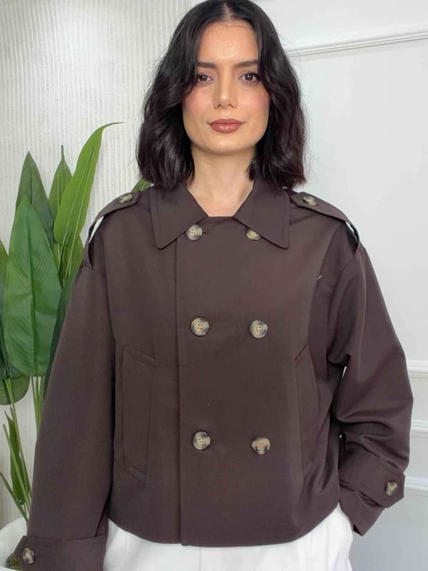 26-2KB0051 - 2811 QUZU CROP DETAYLI TRENÇKOT - KAHVE