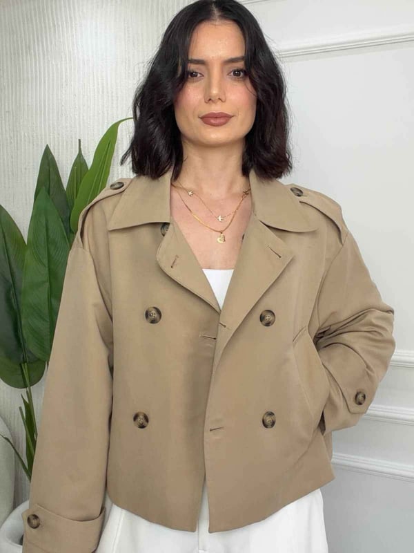 26-2KB0051 - 2811 QUZU CROP DETAYLI TRENÇKOT - BEJ