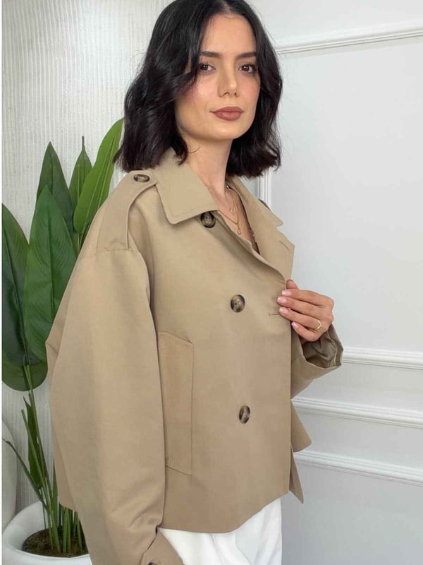 26-2KB0051 - 2811 QUZU CROP DETAYLI TRENÇKOT - BEJ