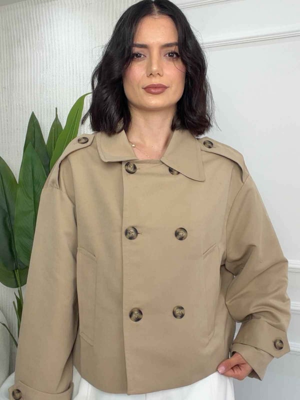 26-2KB0051 - 2811 QUZU CROP DETAYLI TRENÇKOT - BEJ