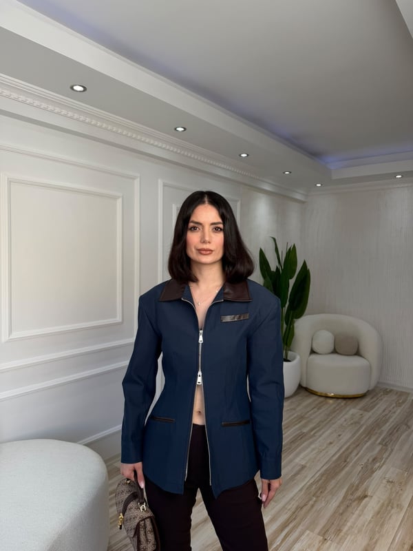 26-2KB0059 - 6371 HAYAL YAKASI DERİLİ TRENÇ CEKET - LACİ
