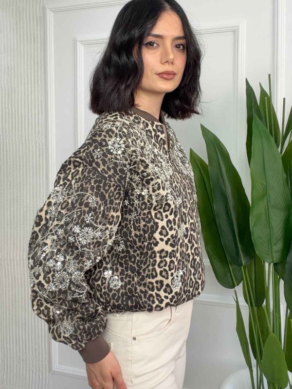 26-2KB0085 - D99961 ROBİN LEOPAR TAŞLI MONT - KAHVE