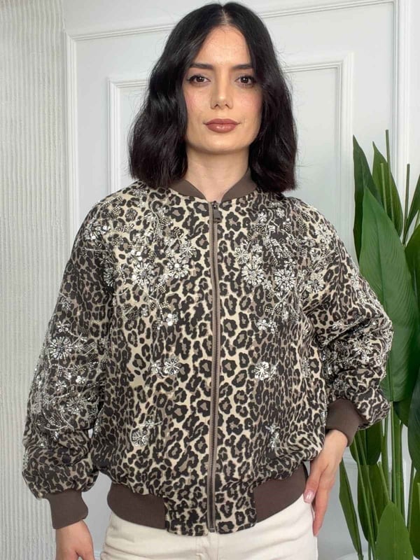 26-2KB0085 - D99961 ROBİN LEOPAR TAŞLI MONT - KAHVE